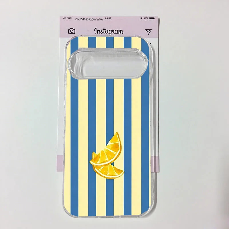 Cute Summer Fruit Lemon Clear Phone Case For Google Pixel 10 9 Pro XL 8A 8 Pro 6 7 7A 5G Colorful Striped Soft TPU Cover Shell
