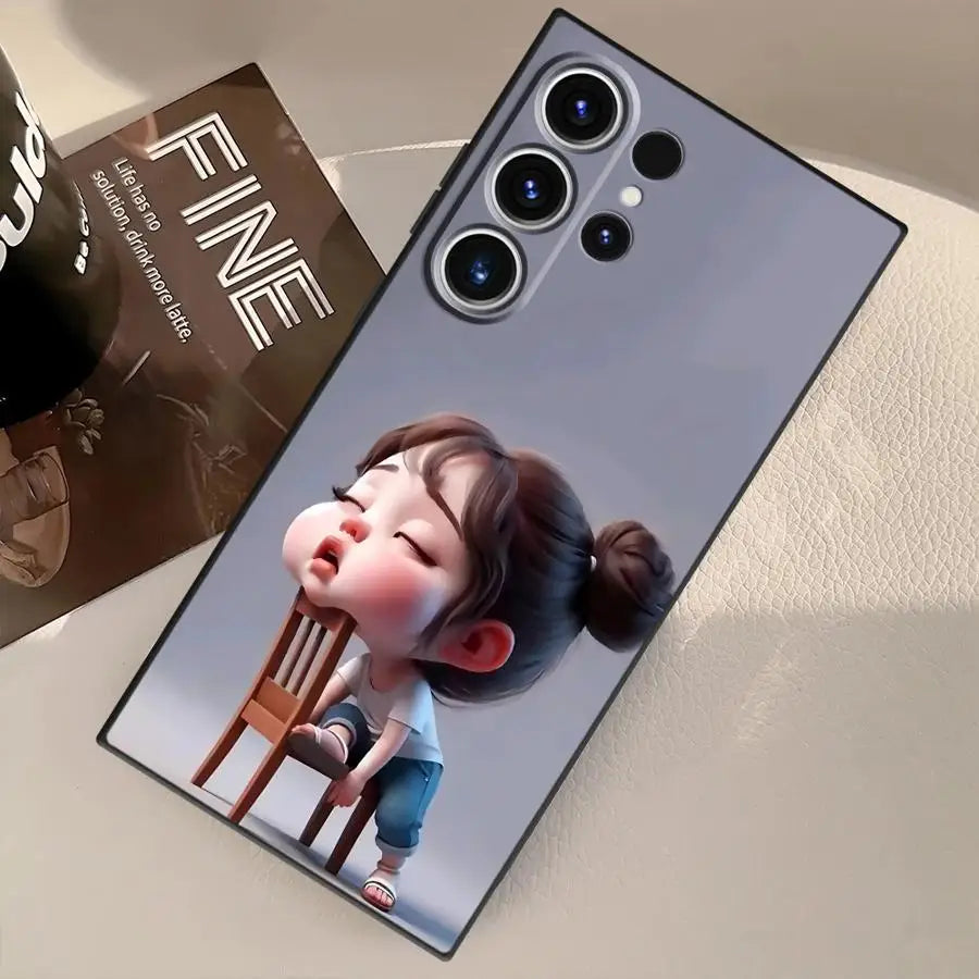 Cartoon Girl Pattern Case for Samsung Galaxy S26 S10 S9 S20 Note 20 Ultra 8 9 10 S21 FE S23 S24 Plus S25 Ultra Funda Phone Cover