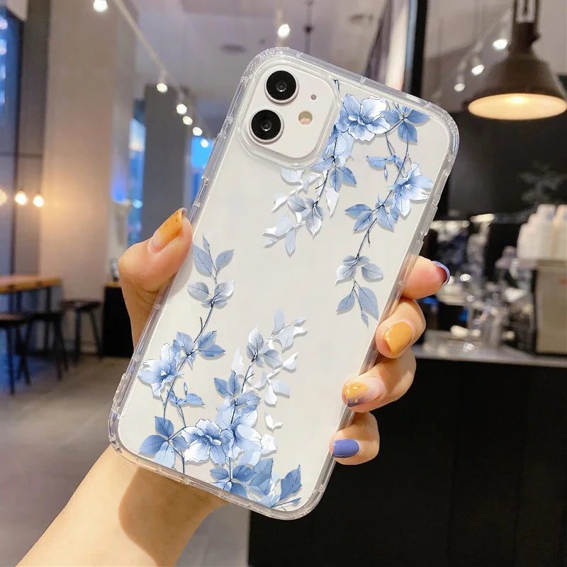 Fashion Blue Flower Florals Phone Case For Samsung S25 Ultra Case Samsung S24 S23 S22 Ultra S 25 Plus S20 S21 S23 FE Cases Cover