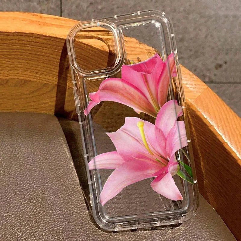 Cherry Flower Print Transparent Case For iPhone 17 16 Pro Max 15 14 13 11 12 16e Case Funda iPhone11 14 Plus X XR XS Case Cover
