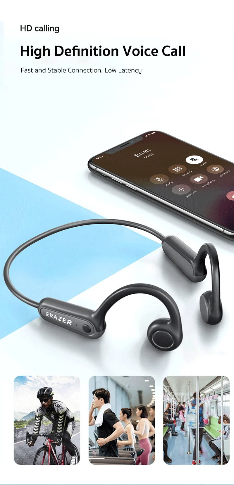 ERAZER XF22 Sports Bluetooth Earphone Wireless Bone Conduction Headphones With Mic Neckband Earbuds Longlife Low Latency