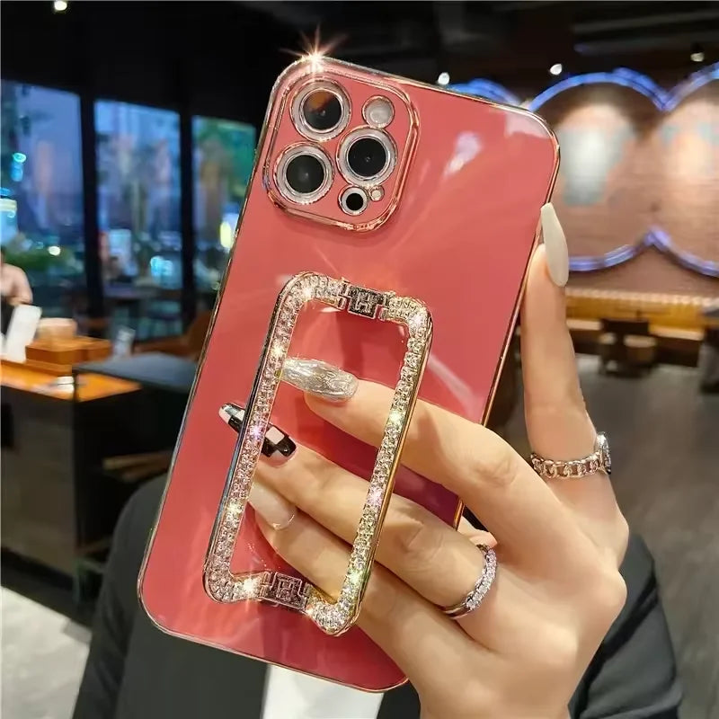 Glitter Diamond Bracket Phone Case for Samsung Galaxy S25 S24 Ultra Plus FE S23 S22 S21 S20 Note 20 10 Pro INS Korea Soft Cover