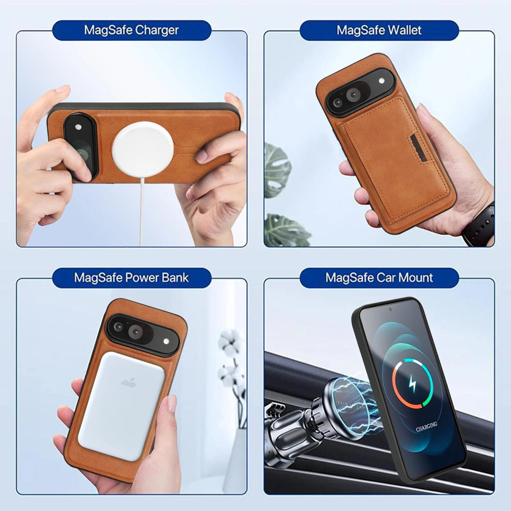 2 In 1 Magnetic Leather Case For Google Pixel 10 9 8 9a 8a Pro Xl 10pro 9pro 8pro Cards Slots Holder Kickstand Bag Phone Cover