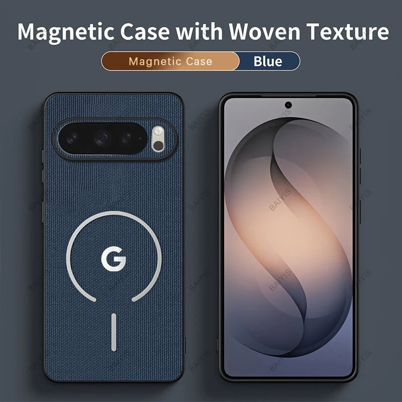 Busiens Woven Fabric Texture Wireless Charging Phone Case for Google Pixel 11 Pro 10 9 Pro XL 10A 9A for MagSafe Anti-drop Cover