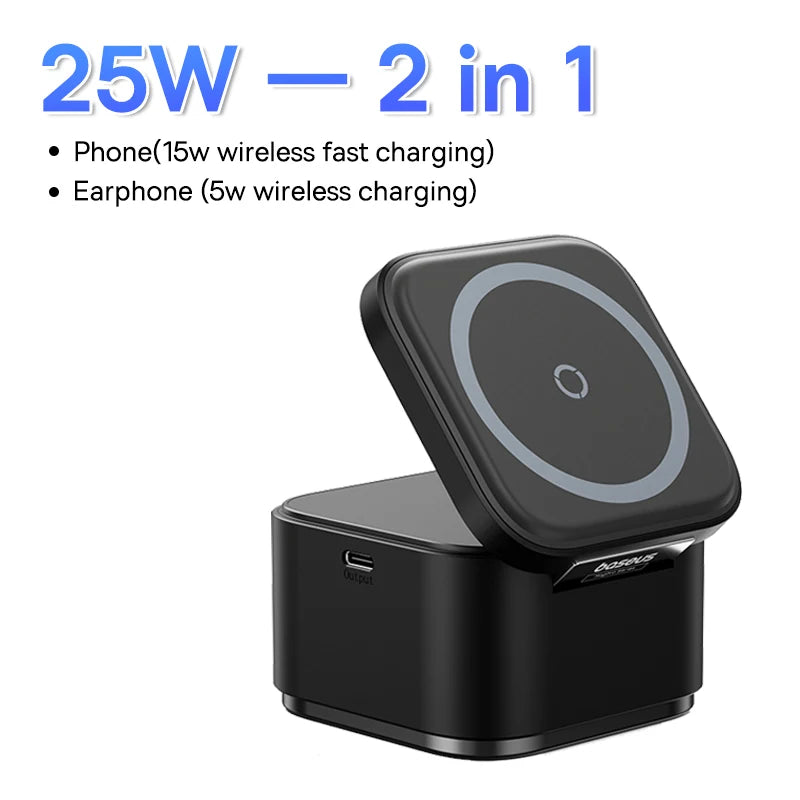 Baseus 3 in 1 Magnetic Wireless Charger Stand 15W Fast Wireless Charging 25W Desktop Dock Station For iPhone16 15 14 13 Airpod