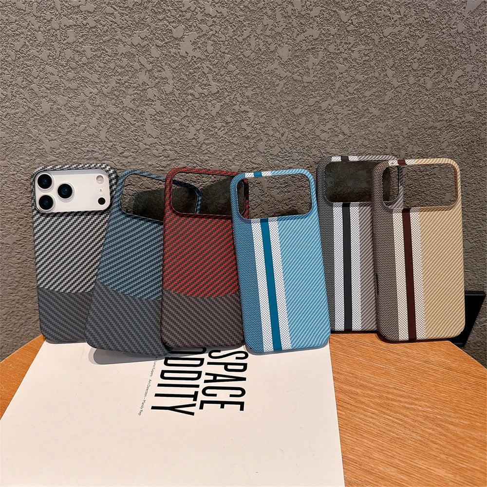 Ultra Slim Carbon Fibre Hard PC Case for iPhone Air 17 Pro Max 16 15 14 Plus 13 12 Pro 11 Color-blocking Full Frame Bumper Cover