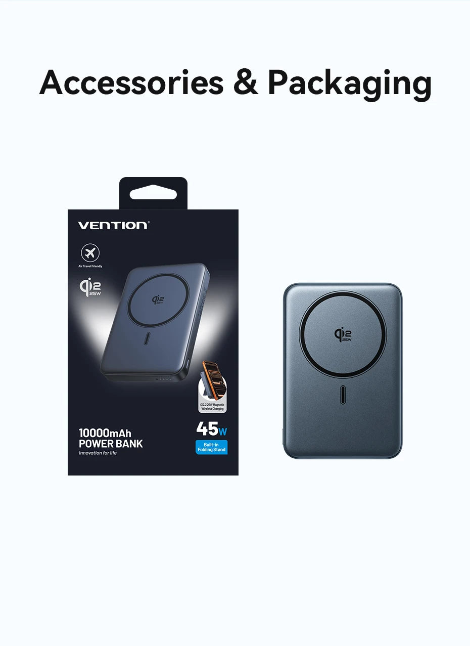 Vention Qi2.2 25W Power Bank 10000mAh 45W For Magnetic Wireless Portable Charger Battery for iPhone Samsung