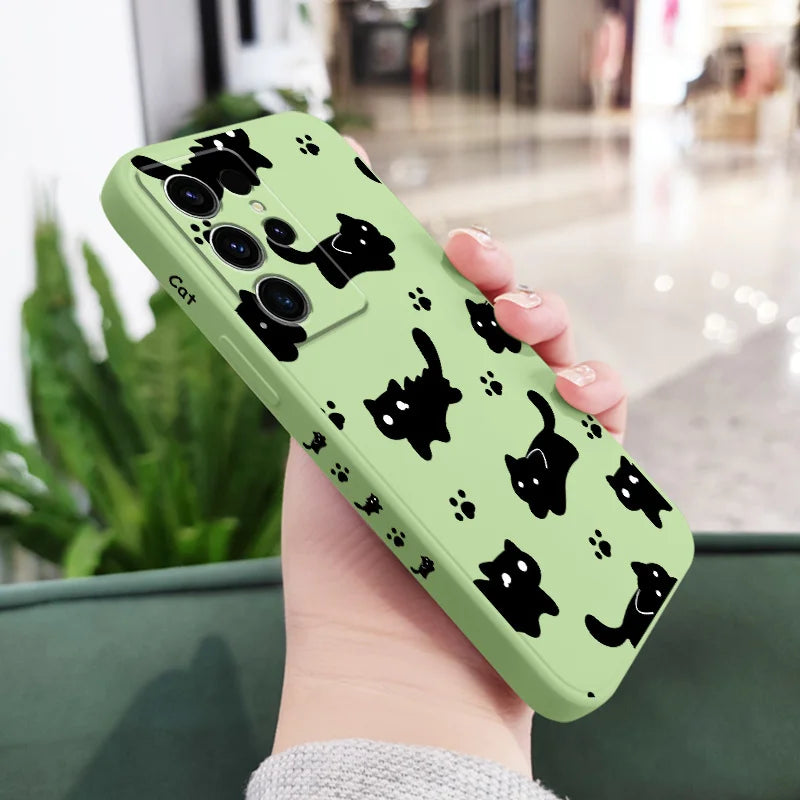 Nifty Black Cat Phone Case For Samsung Galaxy S25 S24 S23 S22 S21 S20 Ultra FE S10 S10E Plus Note 20 Ultra Silicone Cover