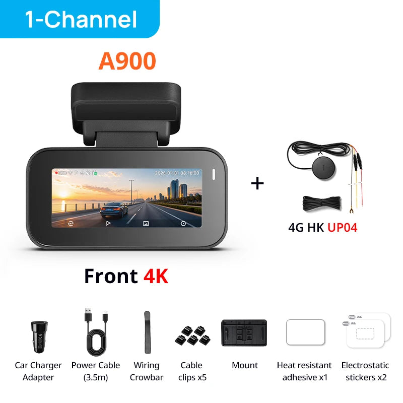 【New】70mai Dash Cam 4K A900 Dual True 4K&HDR Supercapacitor GPS Fatigue Alert Voice Control 4G LTE Wi-Fi 6 Car DVR 70mai A900