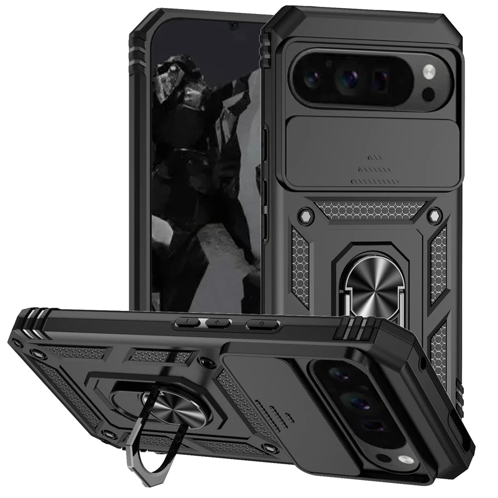 Shockproof Armor Funda For Google Pixel 6 7 8 9 10 Pro XL 10A 5G Slide Lens Protect Case For Pixel 6A 7A 8A 9A Ring Holder Cover