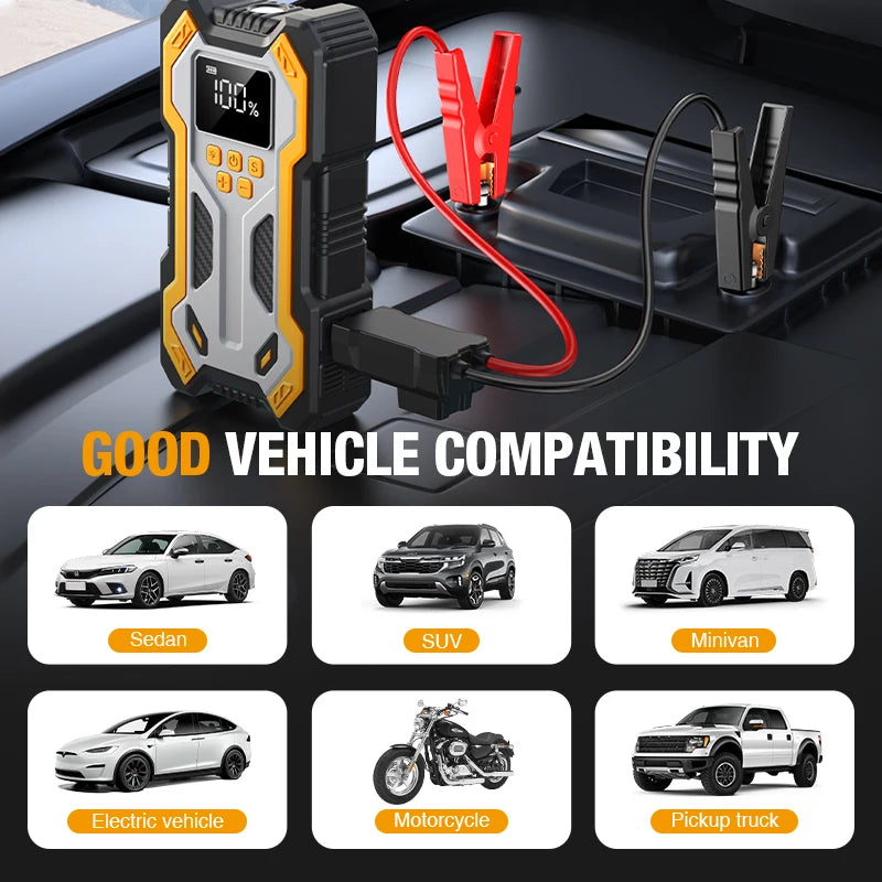 Car Jump Starter With Air Compressor LCD Screen 30000mAh Portable Booster Charger 7000A Powerful Car Battery Starting Devi