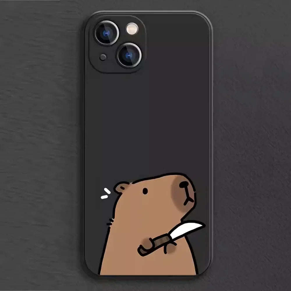 Funny Cartoon Animal Capybara Couple Phone Case for iPhone 16 15 14 13 12 11 Pro Max Mini 7 8 Plus SE4 16E Shockproof Soft Cover