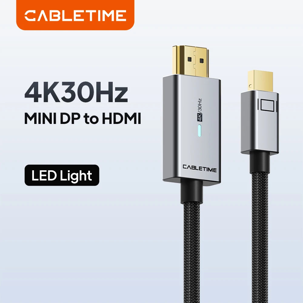 CABLETIME Mini DP to HDMI Cable Thunderbolt 2 Displayport 4K/60Hz Aluminum Shell Converter for Surface Pro6 Dell XPS C324