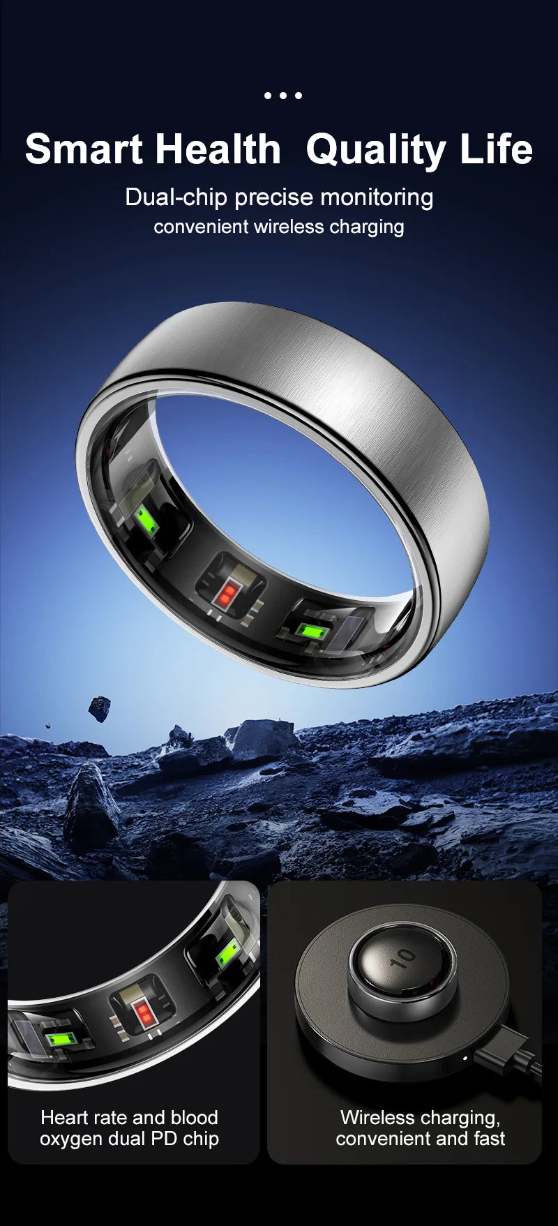 Smart Ring R10 Gesture Control Heart Rate Body Temperature Blood Oxygen Sleep Monitor 5ATM Waterproof Multi Sport Smart Ring