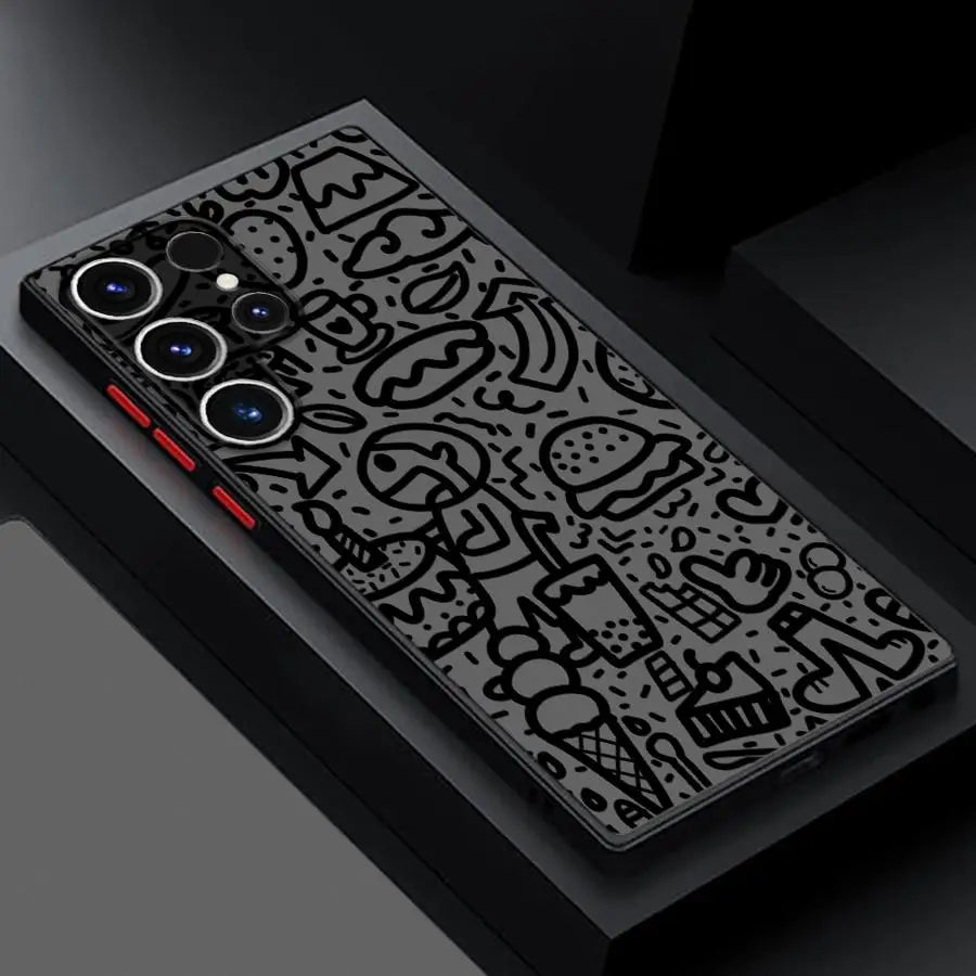 Black Graffiti Case for Samsung Galaxy S26 S21 S25 Ultra S23 FE S24 Plus Note 20 Ultra 10+ S20 FE S22 Funda Back Phone Cover