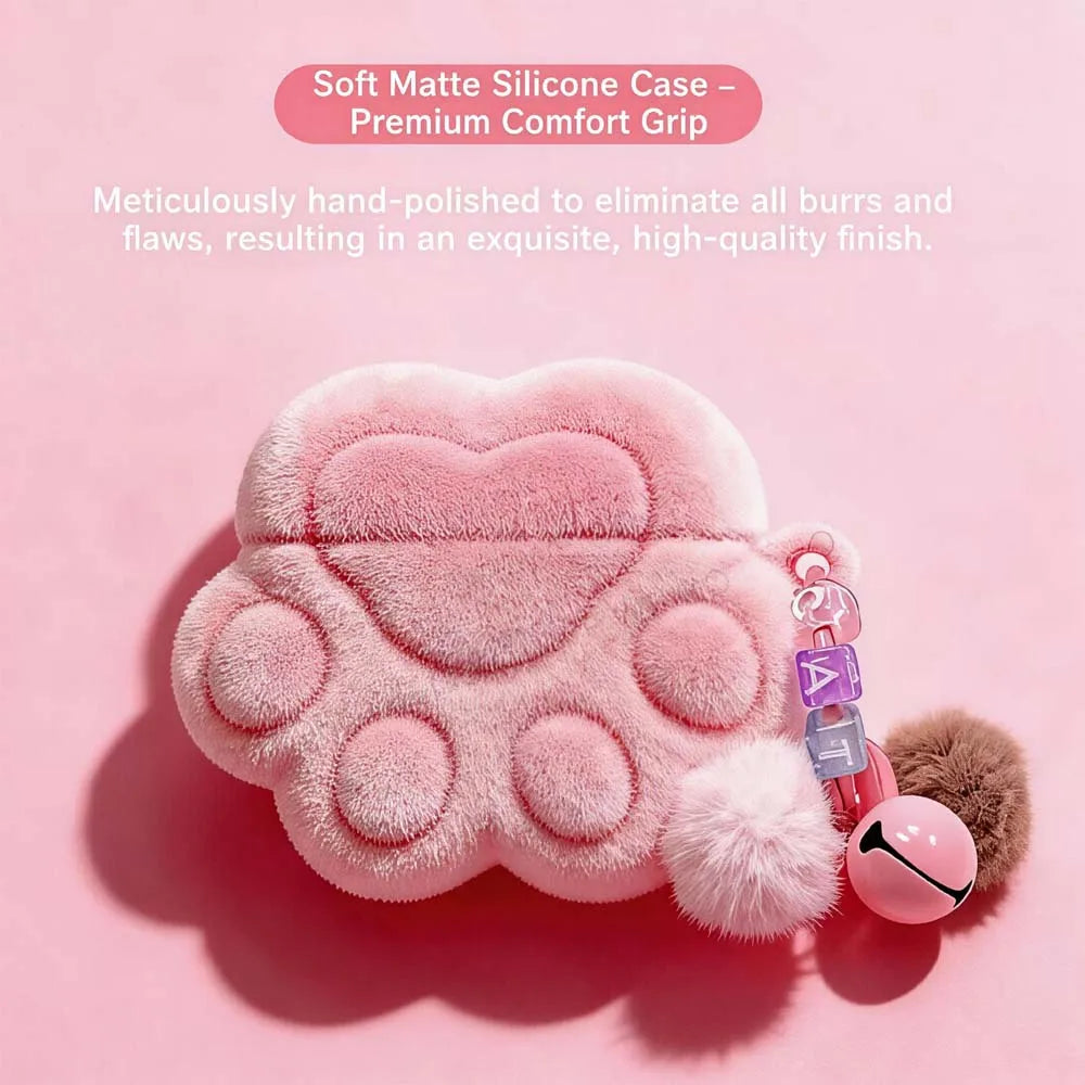 Pink Cat Paw Plush For AirPods Case Cute Furry Soft Protective Cover for AirPods Pro 2 Pro 3 AirPods 4 Kawaii Earbuds Case