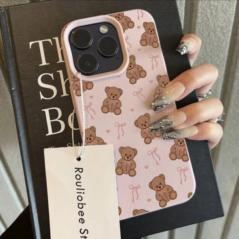 Cute Bow Tie Bear Lichee Silicone Pattern Phone Case For iPhone 17 16 15 14 13 12 11 Pro Max XS XR Plus 17 Air 17 Pro Soft Cover