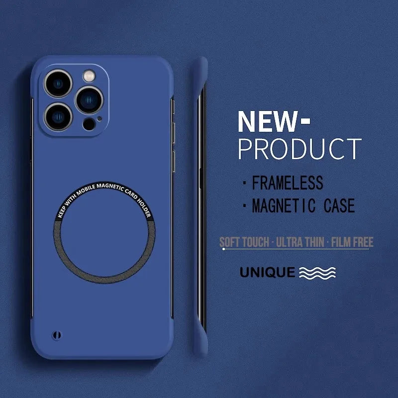 Ultra Thin Hard PC Magnetic Frameless Phone Case For Magsafe iPhone 17 16 15 14 Pro Max 13 Mini Air 16e Matte Color Solid Cover