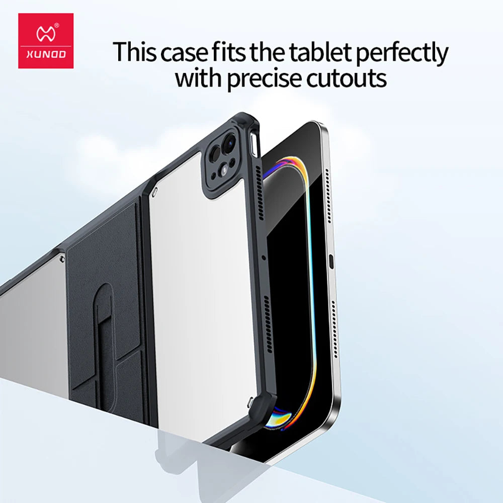 Xundd Tablet Cases For iPad Air iPad Pro 11 13 inch 2024 Shockproof Bumper Protective Case Transparent Back Cover With Holder