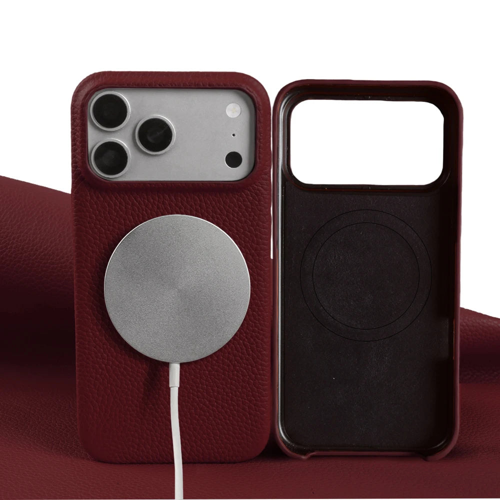 For Magsafe Magnetic Lychee Genuine Leather Case For iphone 17 Pro Max Air 13 14 15 16 Pro Max 16e 17e Phone Back Cover Cases