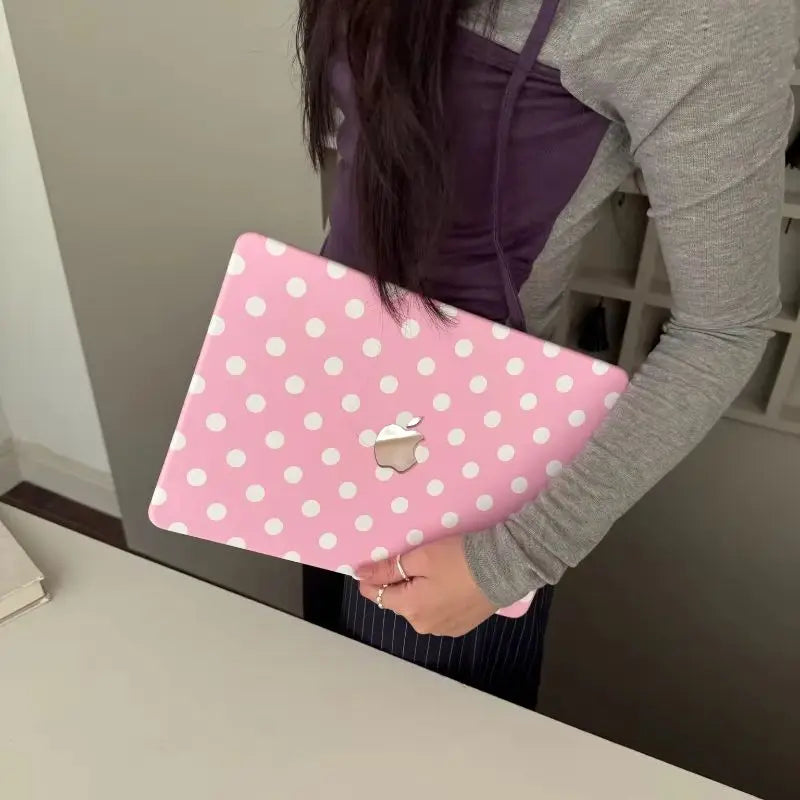 Cute White Polka Dot Pink Laptop Case For Macbook Neo 13 A3404 2026New Air Pro 13 14 15 16 M1 M2 M3 M4 M5 Chip For MacBook Cover