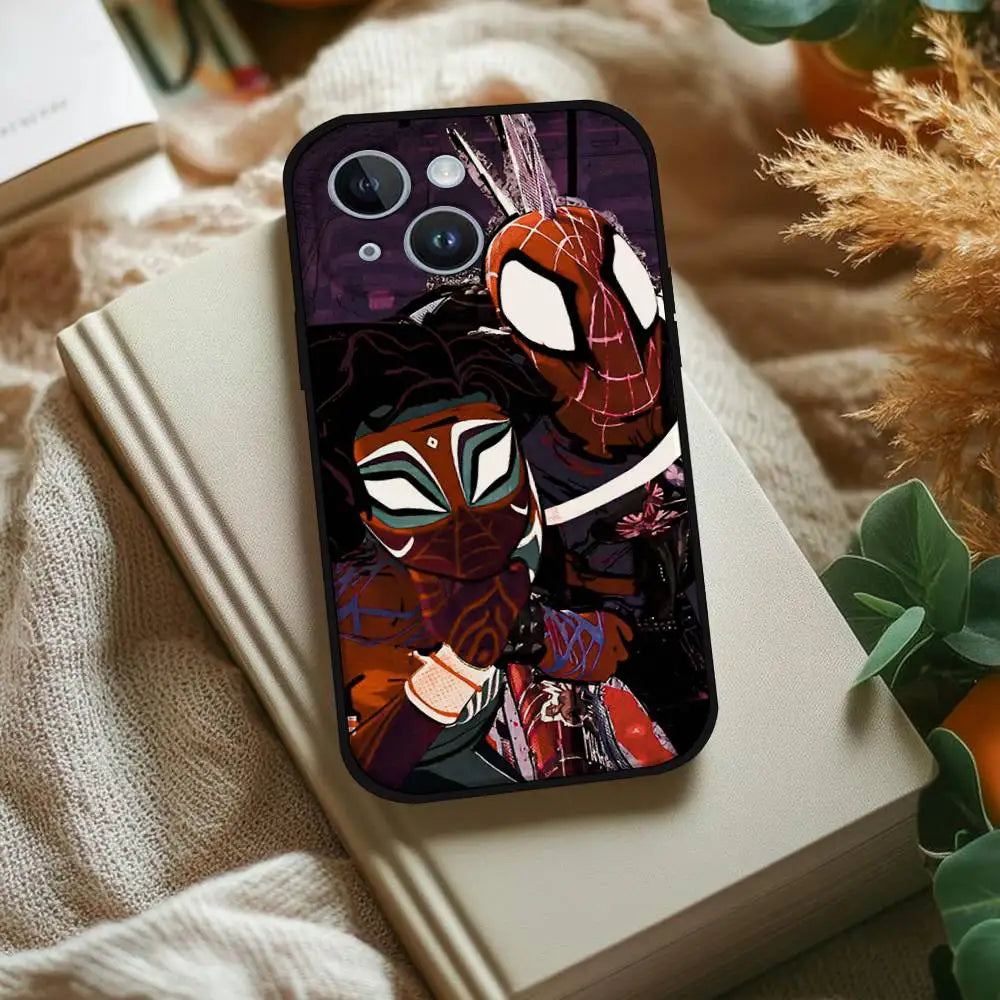 S-Spiderman Punk Style Phone Case For IPhone 1716 15 14 13 Pro Max 11 12 Mini X Xs XR Black Silicone Cover