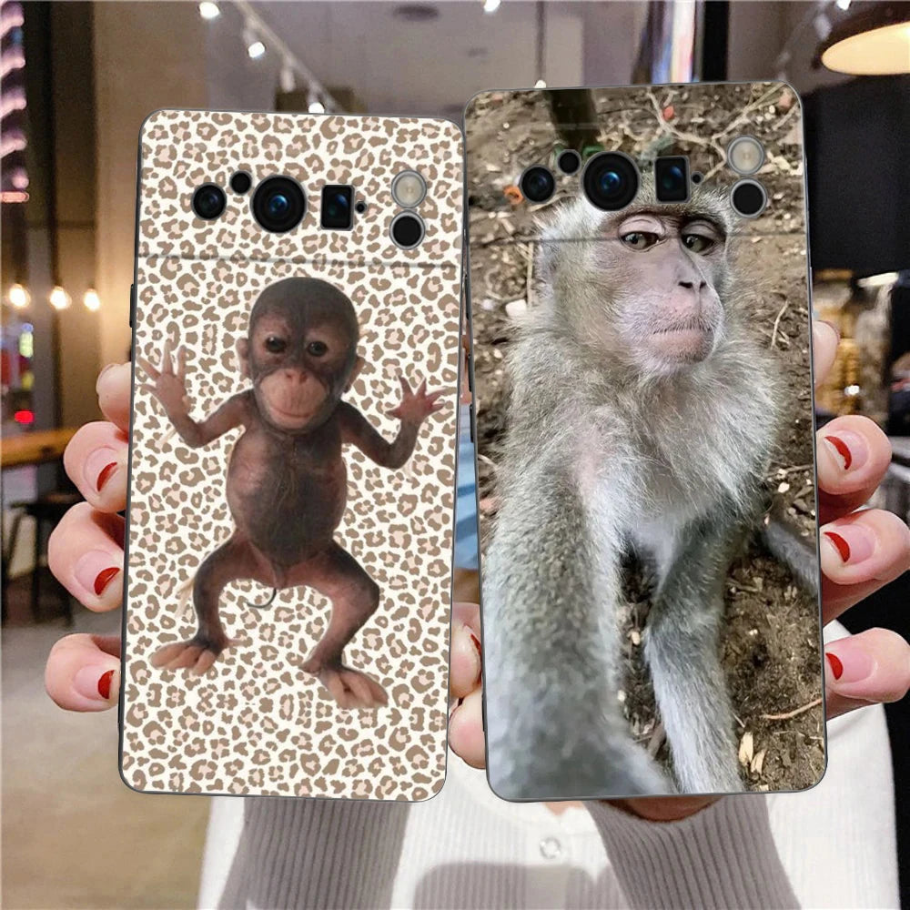 Luxury Phone Case For Google Pixel 10 9 8 9A 8A 7 7A 6 Pro XL 6A 5G Black Soft Back TPU Cover Cute Funny Monkey