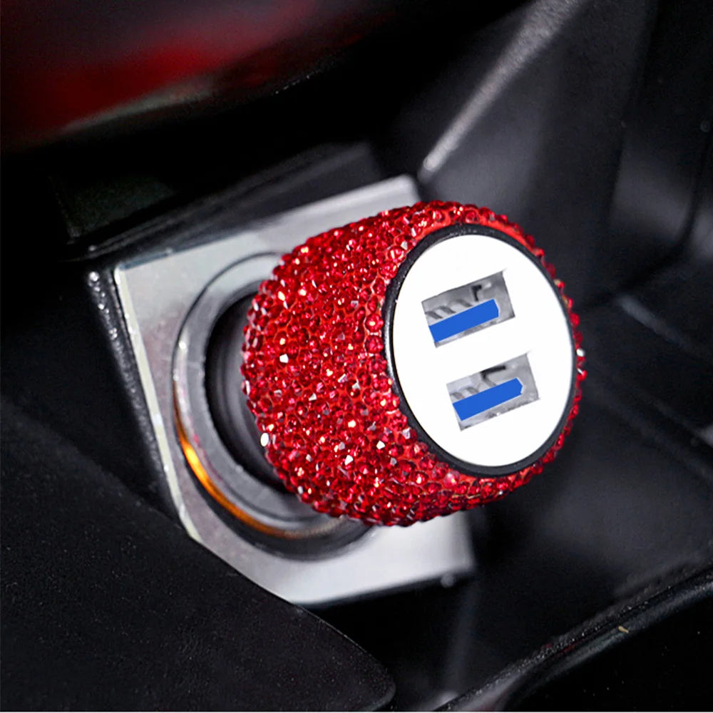 Car Dual USB Charger Port Fast Adapter Car Accessories Interior for Woman Car Bling USB Styling Diamond Car Accessories Interior
