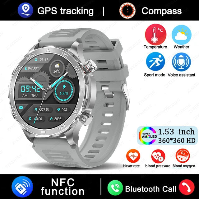 New GPS Track Smart Watch Men AMOLED HD Screen Outdoor Sports Fitness Heart Rate NFC IP68 Waterproof Bluetooth Call Smart Watch