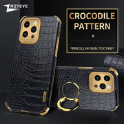 For iPhone16 Pro Zroteve Crocodile Leather Ring Holder Soft Cover For iPhone 16 15 14 13 12 11 Pro Max SE 2 3 iPhone15 Plus Case