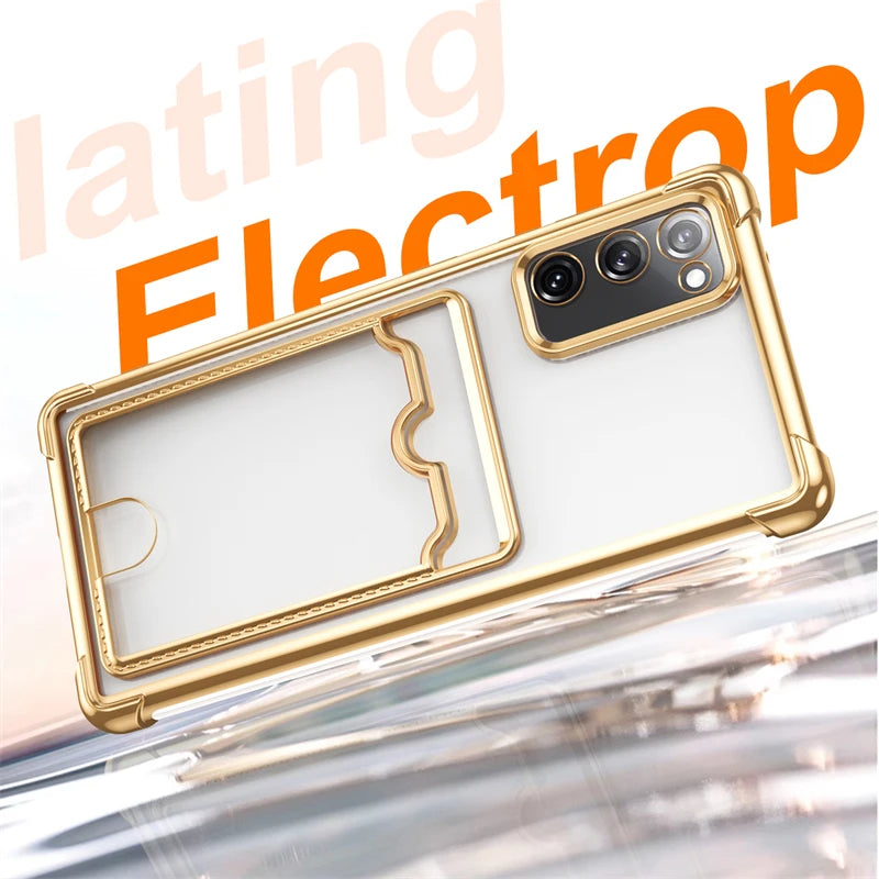 Luxury Shockproof Phone Case For Samsung Galaxy S25 Edge S24 S23 S22 S21 S20 FE Note 20 Ultra 9 Transparent Card Slot Bag Cover