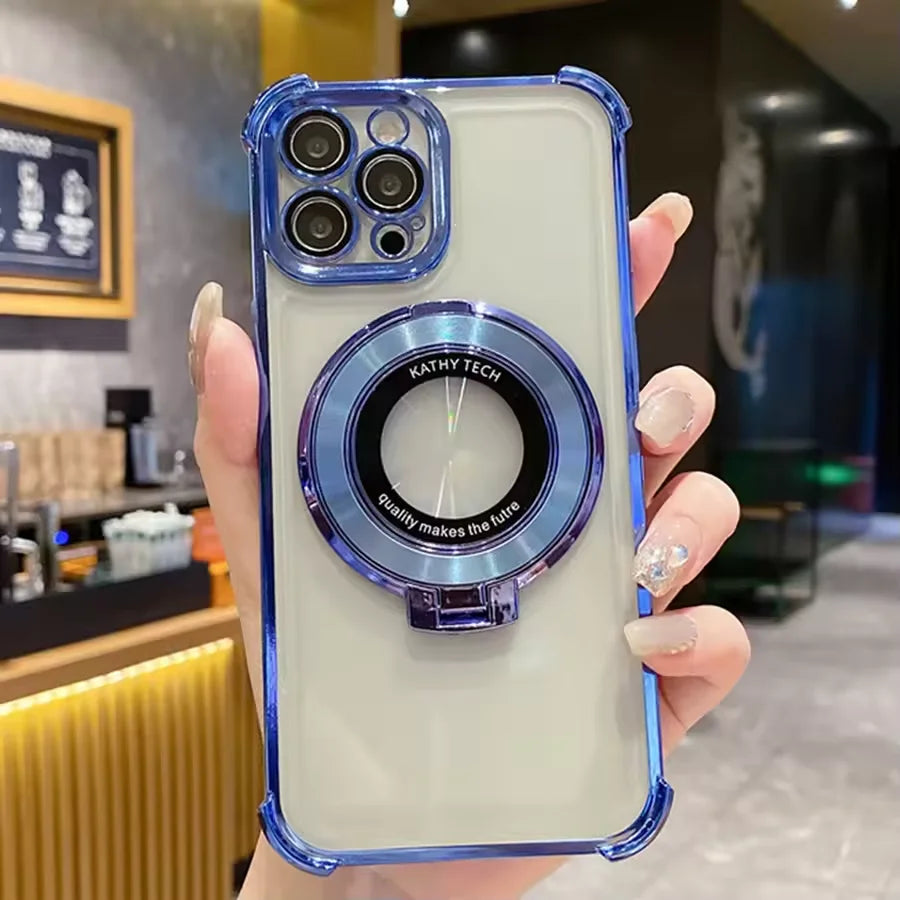 Luxury Plating Holder Phone Case For Google Pixel 9 9A 9 10 Pro XL 10A 7 7A 8 8A Clear Shockproof Soft Silicone Stand Back Cover