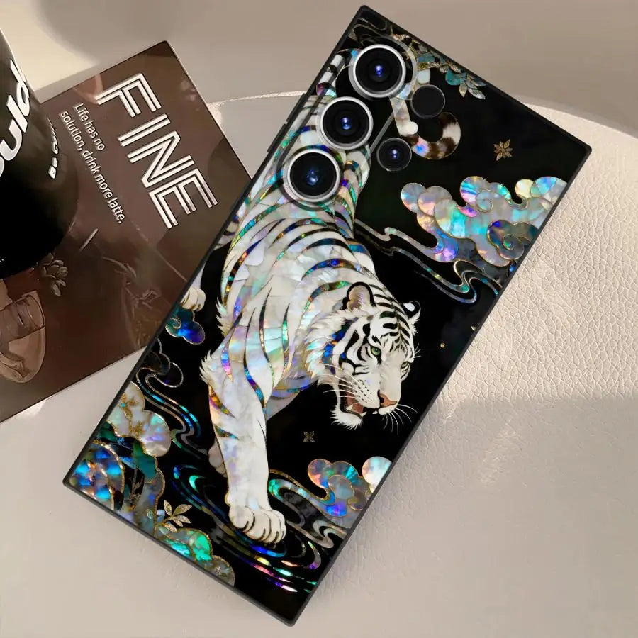 Case for Samsung Galaxy S26 Ultra S23 S10 S9 S24 S20 Ultra Note 20 8 9 10 S21 FE S25 Plus Funda Phone Cover White Tiger