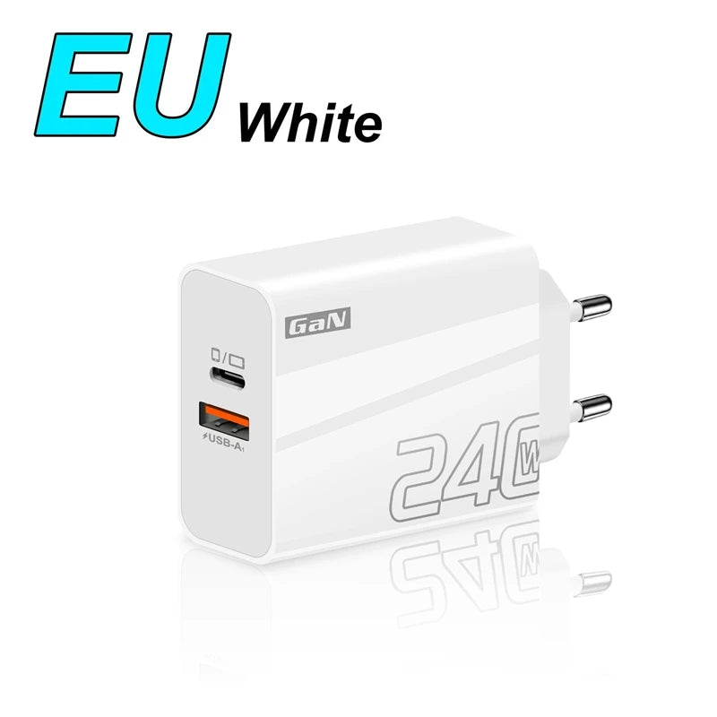 240W Fast Charger Double Ports USB Type-C Quick Charging Head QC3.0 Wall Charger Adapter EU/US/UK Plug For iPhone Samsung New