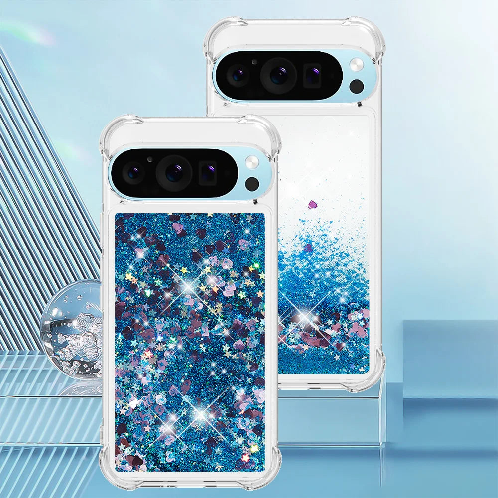 Cute Bling Glitter Liquid Quicksand Phone Case For Google Pixel 10 9 8 Pro XL 9A 8A 7A Anti Fall Protect Clear Soft Back Cover