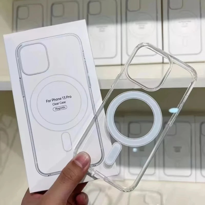 Magnetic for iPhone 17 16 15 14 13 12 Pro Max Case Clear For Magsafe Non-Yellowing With Packaging Shockproof Bumper Phone Cases