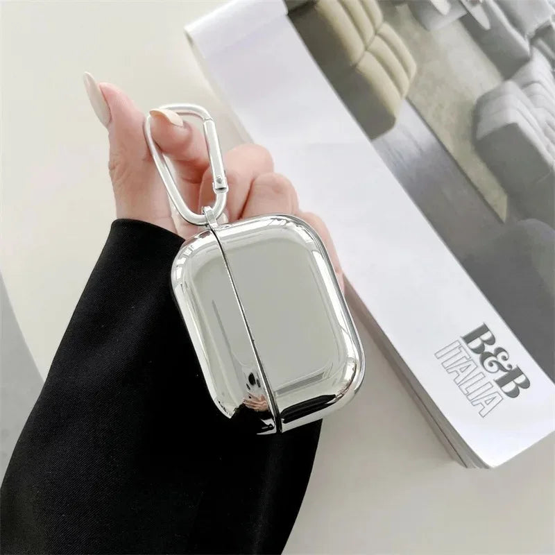 New For Apple Airpods Pro 3 1 2 3 4 Pro Pro2 Earphone Cover Protective Case Electroplated Mirror Simple Silver Case With hook