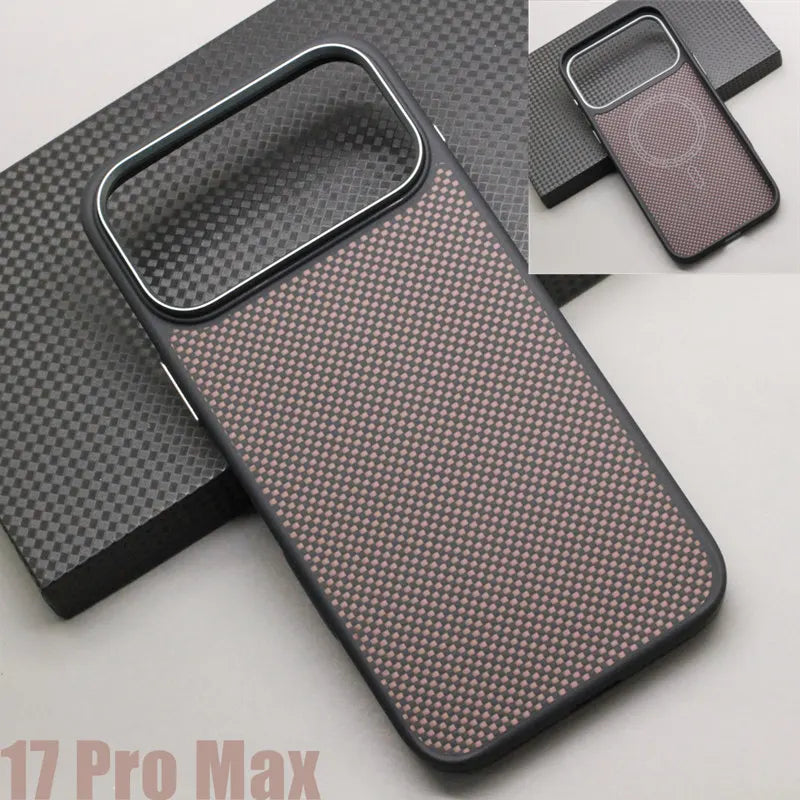 Carbon Fiber Magnetic Case TPU Soft Frame for iPhone 17 Pro Max / 17 Pro Kevlar Aramid Fiber Anti-fall Magnetic Case