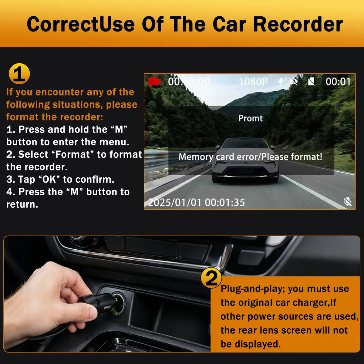 BCUOZ 4-Lens 360° Dashcam, 1080P Front + 720P Built-in Rear Left and Right car cameras, Super night vision, Loop recording, G-Sensor, WDR, 12-24V car plug power supply,Optional 64GB memory card.