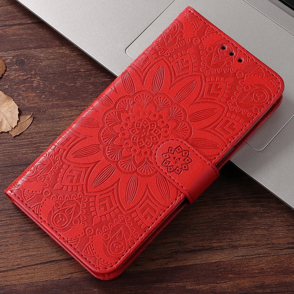 Magnetic Leather Wallet Flip Case for Samsung Galaxy S26 S25 Edge S24 S23 S22 S21 S20 S10 S10e S9 S8 Plus FE A07 Cover Sunflower