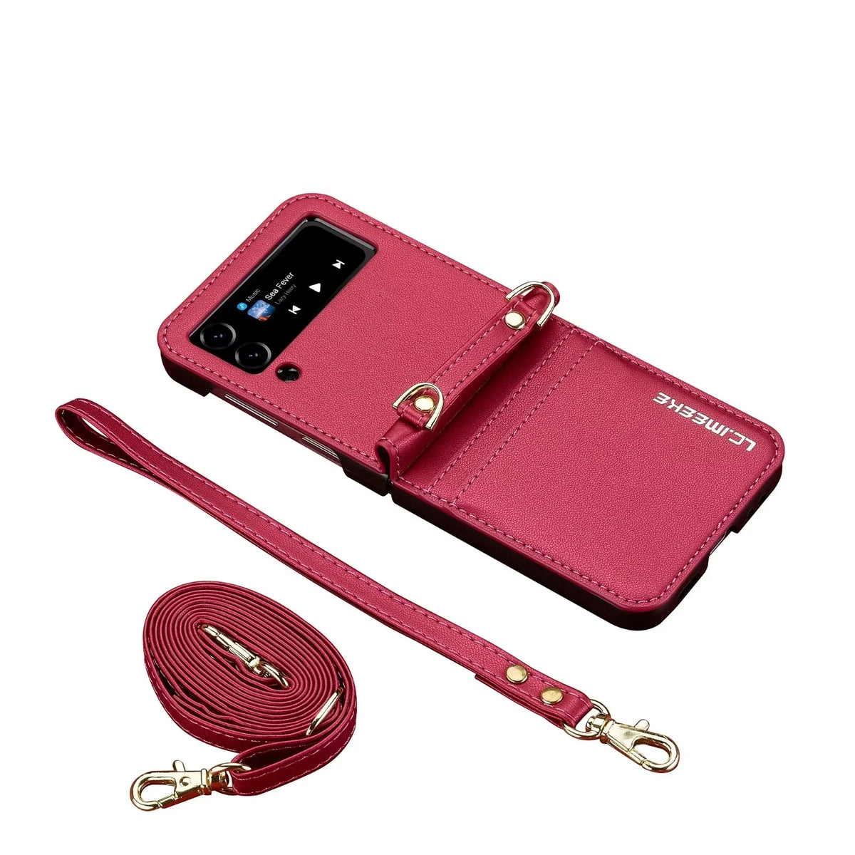 Crossbody Cards Solt Wallet Leather Case For Samsung Galaxy Z Flip 8 7 FE 6 5 4 3 5G Flip6 Flip7 Hand Strap Lanyard Pocket Cover
