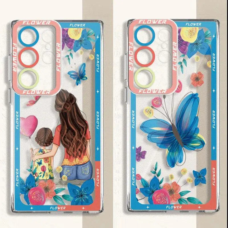 Butterfly Girl Flower Case for Samsung Galaxy S24 Ultra S20 FE S21 S22 Plus S23 Ultra 5G S23 FE Note 20 Ultra Transparent Soft