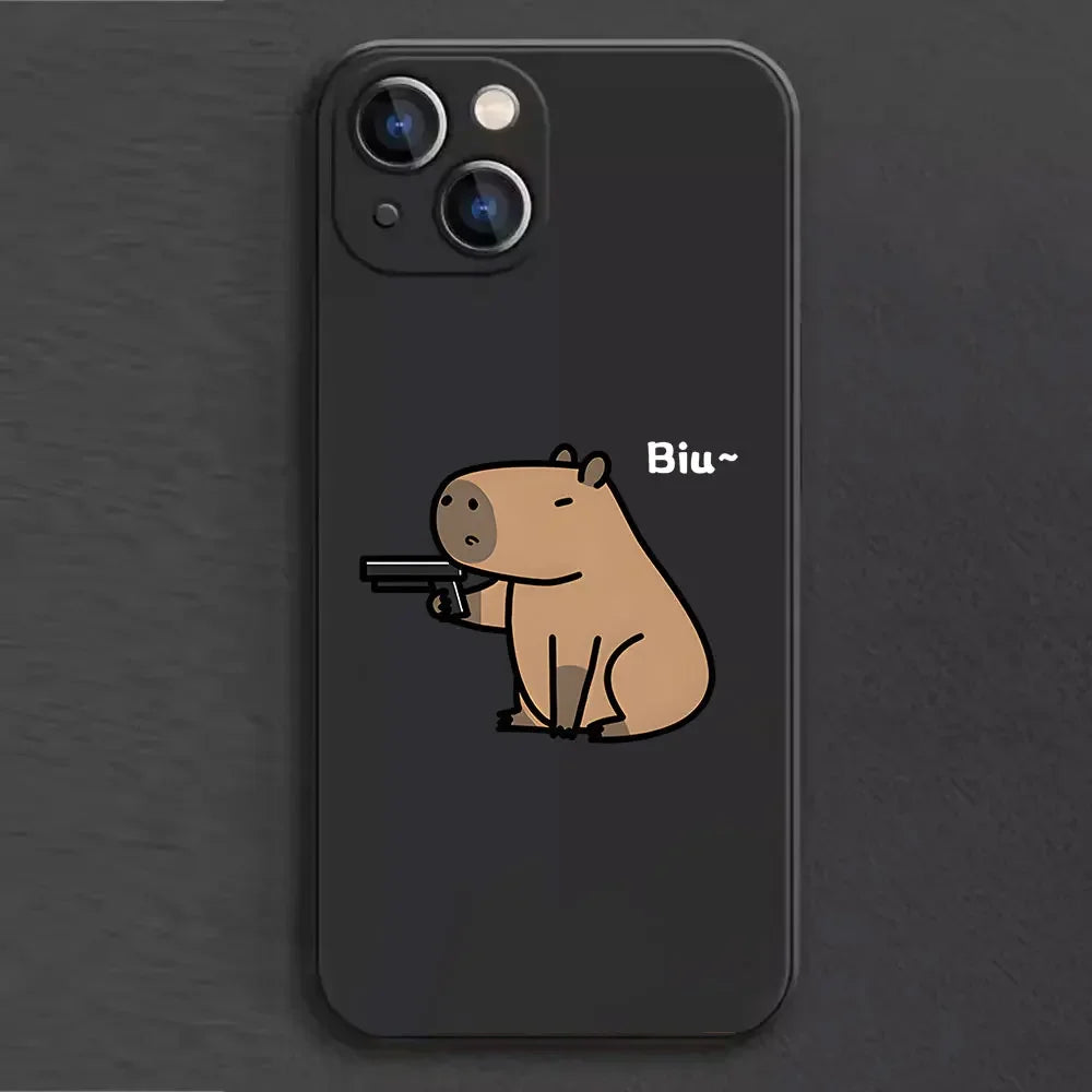 Funny Cartoon Animal Capybara Couple Phone Case for iPhone 16 15 14 13 12 11 Pro Max Mini 7 8 Plus SE4 16E Shockproof Soft Cover
