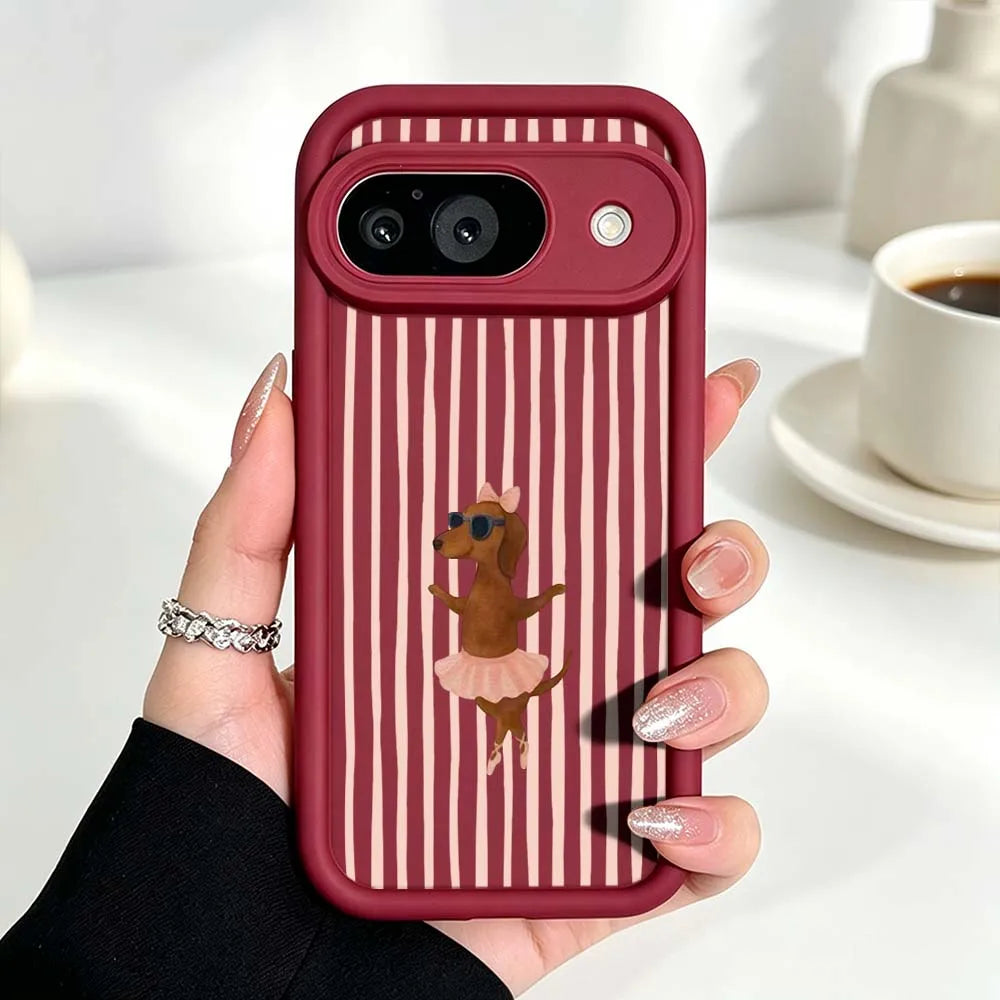 Cute Striped Dachshund Cover For Google Pixel 10 9 8 7 9a 8a 7a Pro XL Eye Ladder Phone Case