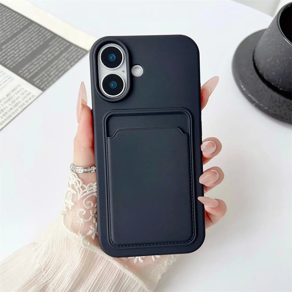 Classic Frosted Solid Colours Card Case For iPhone 17 Pro Max 16 15 14 13 12 11 Pro Max Mini Plus Silicone Drop-proof Soft Cover