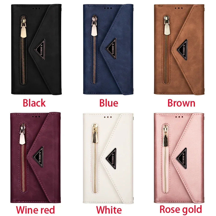 Wallet Multi-card Zipper Flip Leather Case For Samsung Galaxy S25 Ultra S24 Plus S23 S22 S21 S20 FE A13 A14 A51 A52 A53 A54 A71