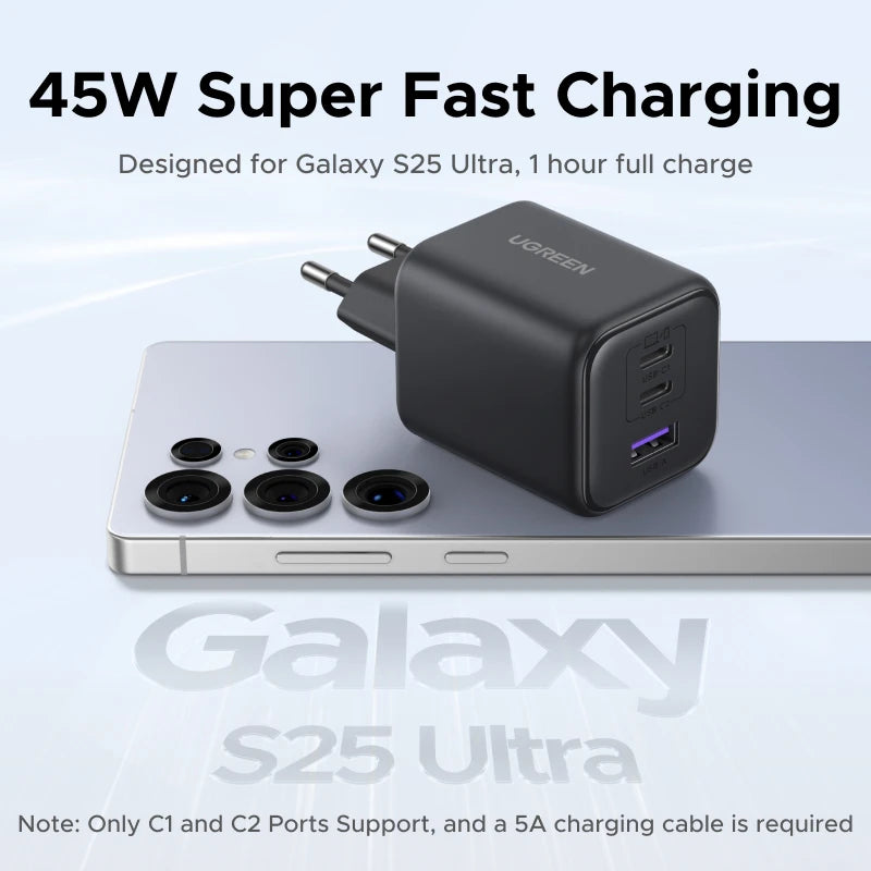 UGREEN 45W/30W/25W/20W GaN Charger PD3.0 PPS QC3.0 USB C Fast Charger For Samsung S26 iPhone 17 16 15 Pro Max iPad Xiaomi Tablet