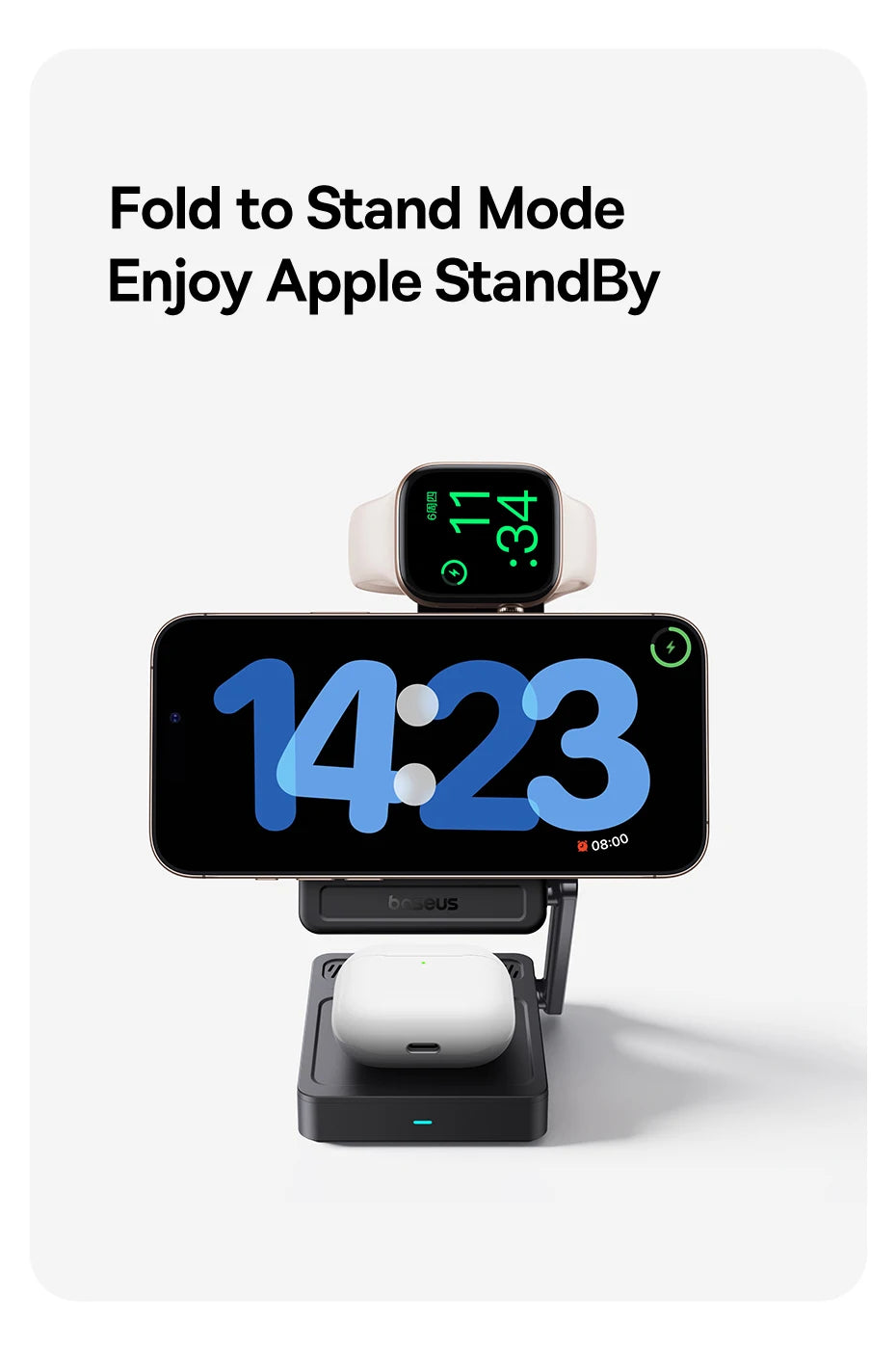 Baseus 3 in 1 Magnetic Wireless Charger Qi2.2 25W Fast Charging For iPhone 17 16 15 14 Apple Watch Earbuds AirPods Pro iWatch