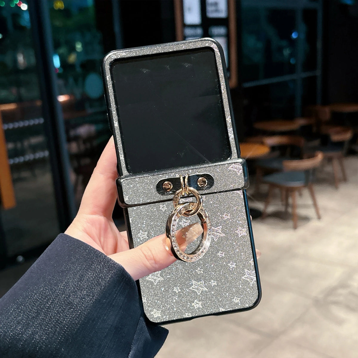 Luxury Twinkle Stars Phone Case for Motorola Razr 50 60 Ultra 2024 2025 + 2024 + 2025 with a Diamond-Plated Ring Buckle