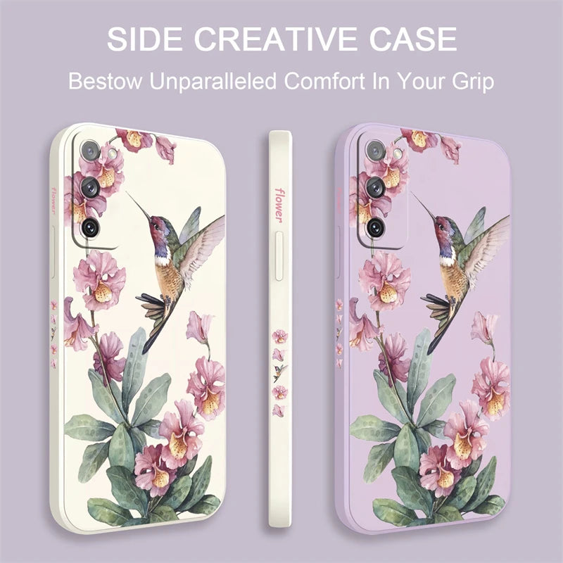 S24 Ultra Flowers Birds Pattern Case For Samsung Galaxy S10 S20 S21 S22 S23 S11E FE Lite Plus Ultra Silicone Phone Soft Cover